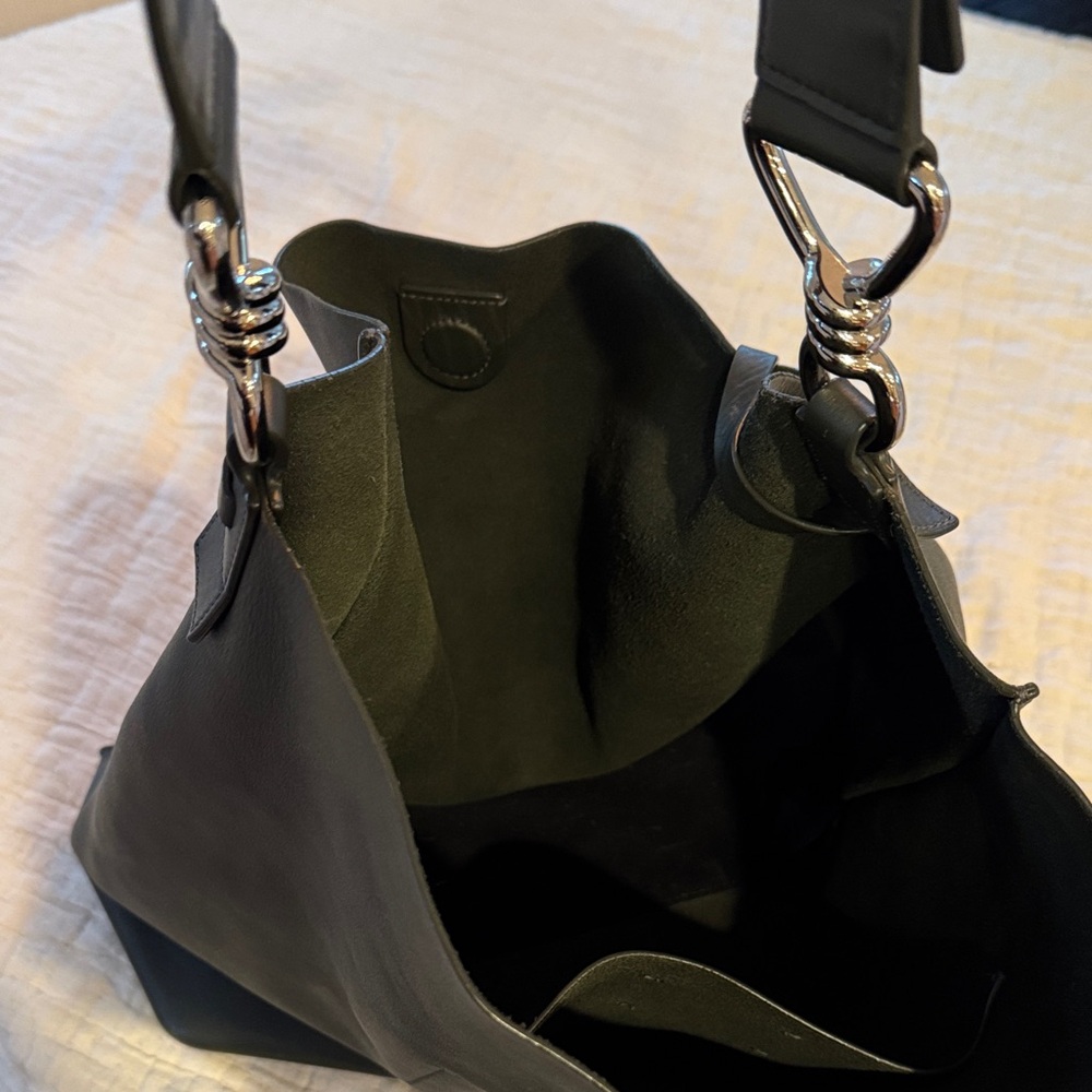 AllSaints Olive Green Leather Shoulder Bag with Silver Hardware - Picture 14 of 16